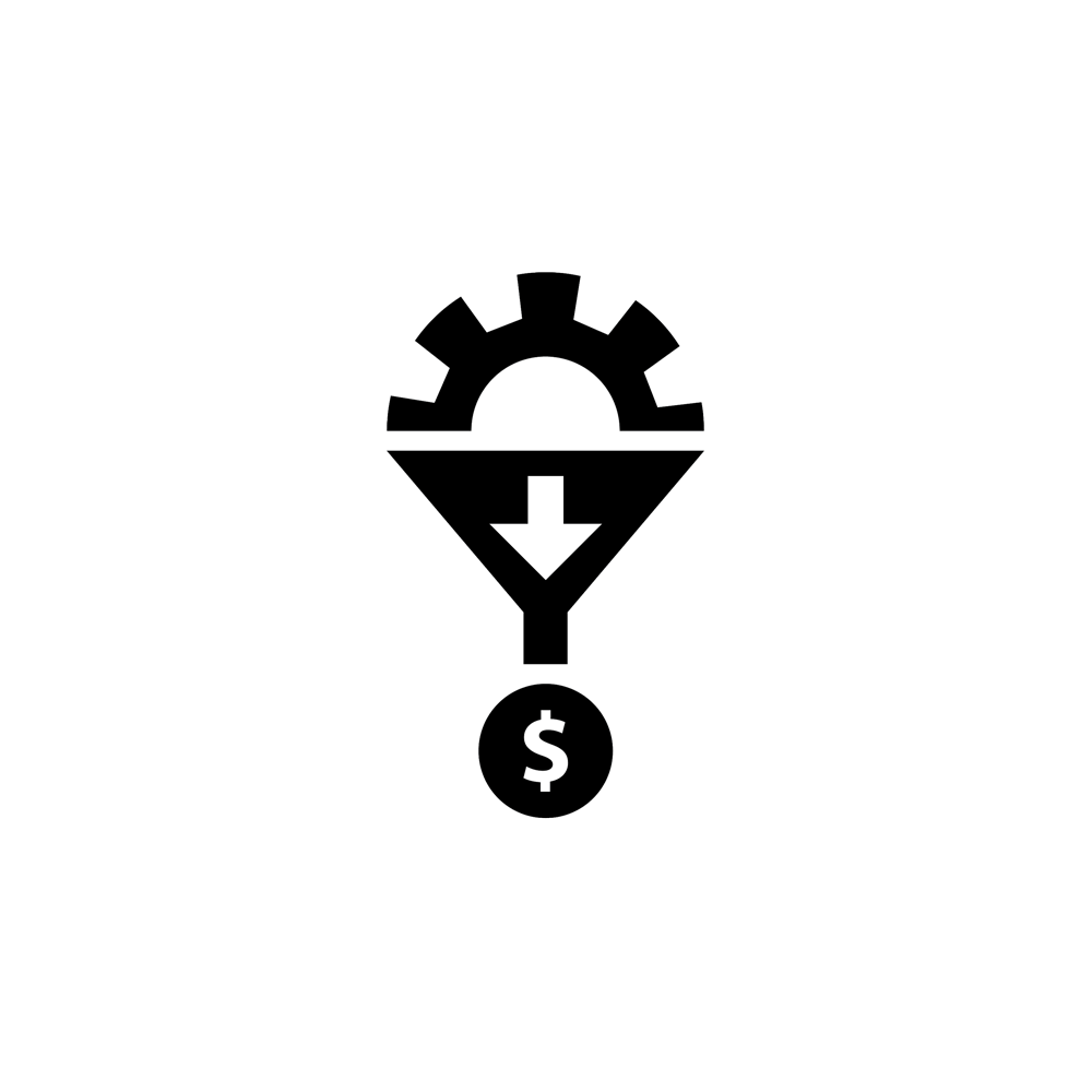 This image is a funnel icon with a gear and an arrow pointing top to bottom. 
                This depicts pipeline generation for your business.